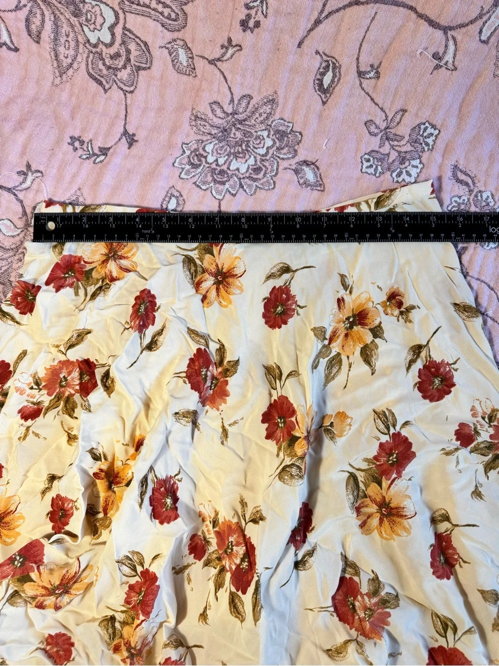 Eddie Bauer Cream Floral Skirt with Red & Yellow Blooms
